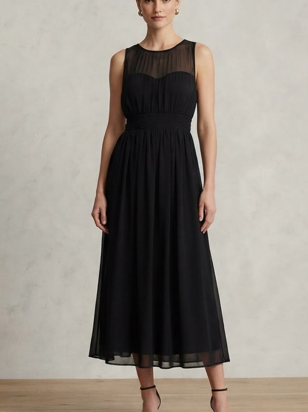 NEVER WORN Old Navy Elegant Black Sleeveless Smocked Midi Dress Sz Size L